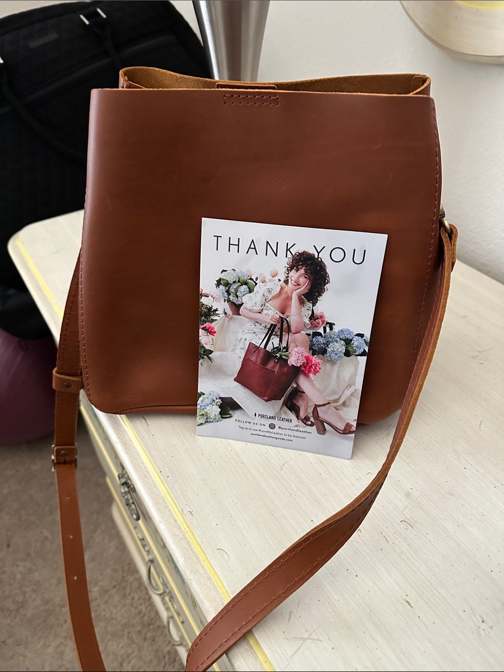 Portland Leather Honey Brown Butterfly Bucket Shoulder Bag - Picture 7 of 10